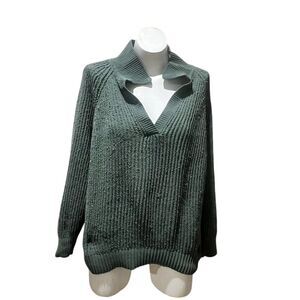 Aerie Women's XS Green Oversized Collared V-Neck Pullover Sweater